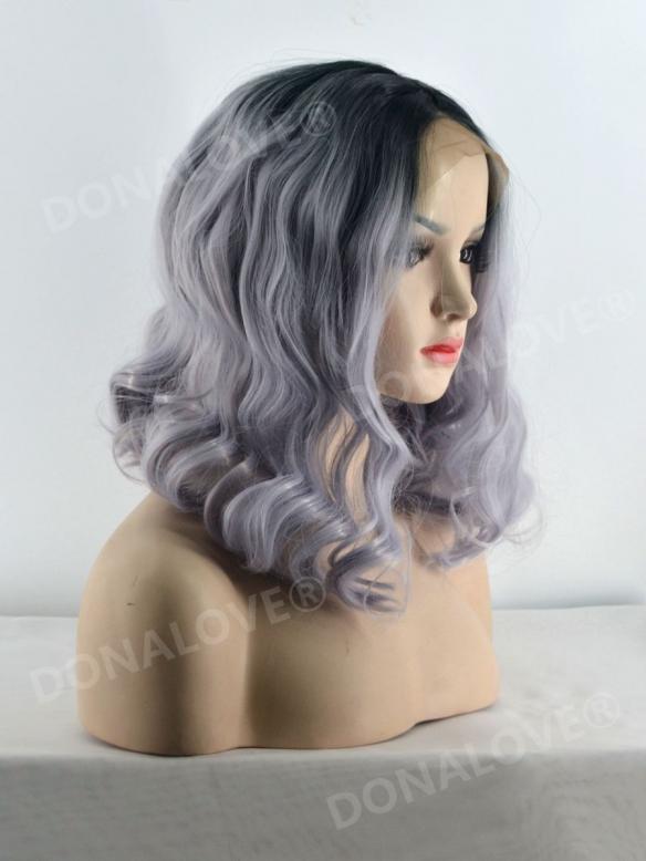 Black Ombre Light Lavender Short Wavy Lace Front Synthetic Wig SNY104