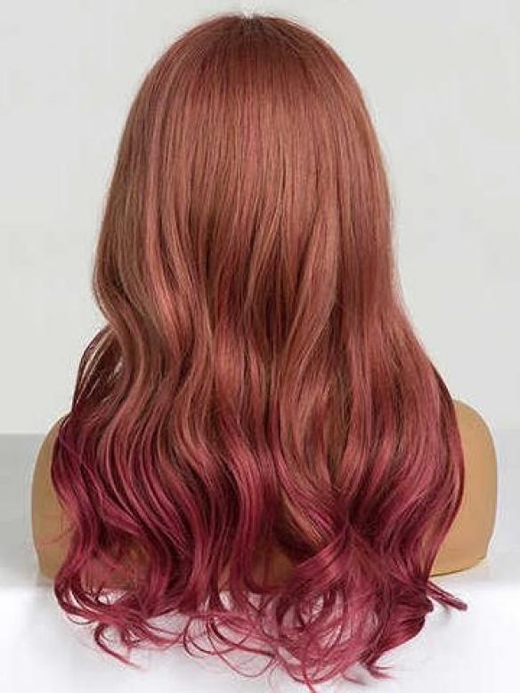 RED OMBRE WAVY SYNTHETIC WEFTED CAP WIG WW019