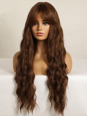 Medium Brown Long Curly Wefted Synthetic Wig LG966