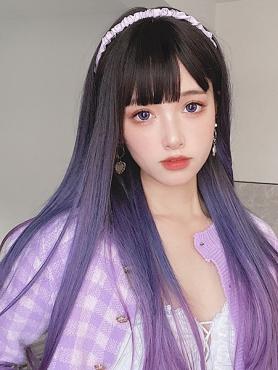 Mist Purple Long Straight Synthetic Wefted Cap Wig LG637