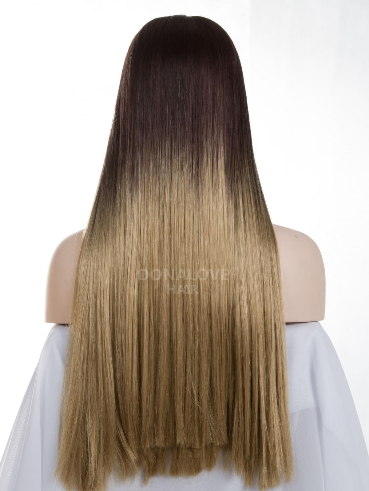 Long Black To Grey Ombre Straight Synthetic Lace Front Wig