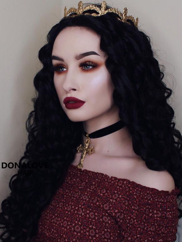 Black Curly Waist Length Synthetic Lace Front Wig-SNY054