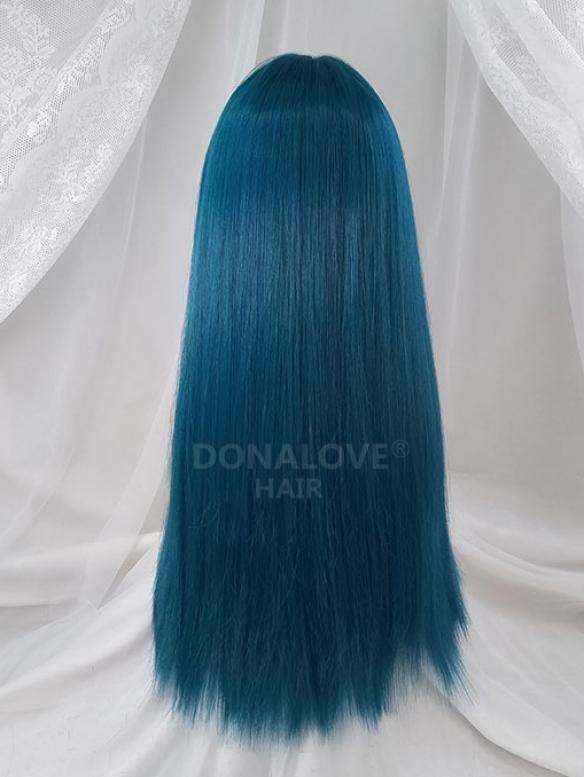 BLUE LONG STRAIGHT SYNTHETIC WEFTED CAP WIG LG208