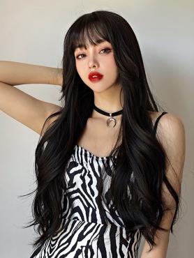 Black Brown Long Wavy Synthetic Wefted Cap Wig LG558