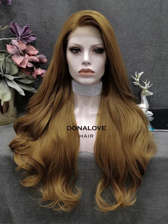 BROWN LONG WAVY SYNTHETIC LACE FRONT WIG SNY351