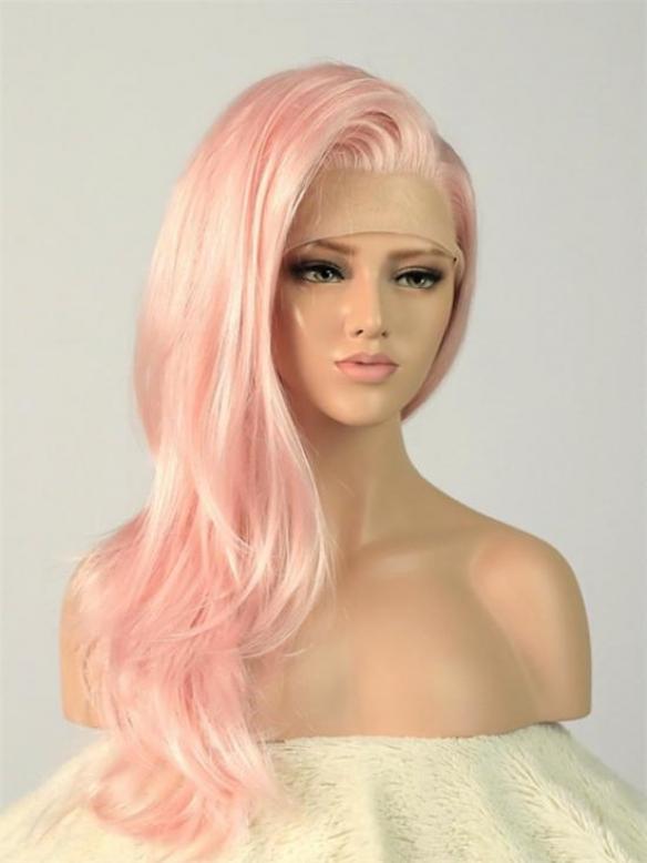 Pink Straight Waist-length Lace Front Synthetic Wig-DQ003