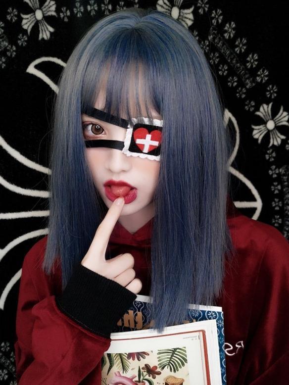 2019 New Midnight Blue Mid Length Synthetic Wefted Cap Wig LG020