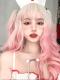 WHITE BLONDE GRADIENT PINK GRADIENT LONG WAVY SYNTHETIC WEFTED CAP WIG LG500
