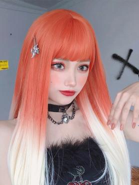 ORANGE TO BLONDE LONG STRAIGHT SYNTHETIC WEFTED CAP WIG LG276