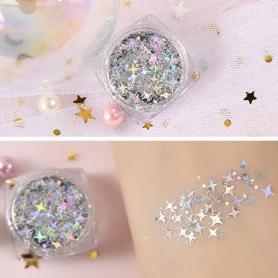 Glueless Silver Four-pointed Stars Glitter G009