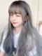 Ash Grey Highlight Blue Long Wavy Synthetic Wefted Cap Wig LG604