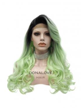 Brown to Green Long Wavy Synthetic Lace Front Wig SNY320