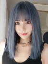 2019 Dreamy Blue Mid-Length Straight Synthetic Wefted Cap Wig LG015
