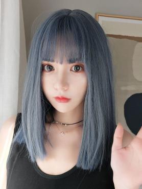 Dreamy Blue Mid-Length Straight Synthetic Wefted Cap Wig LG015