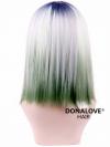 Blonde to Lake Blue shoulder length Straight Synthetic Wefted Cap Wig WW002