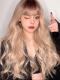 BROWN TO BLONDE LONG WAVY SYNTHETIC WEFTED CAP WIG LG497