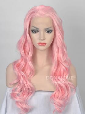 Pink Waist-length Wavy Synthetic Lace Wig-SNY064