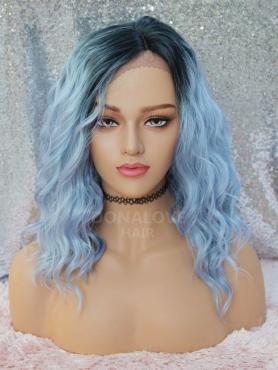 BLUE OMBRE SHOULDER LENGTH CURLY SYNTHETIC LACE FRONT WIG SNY310
