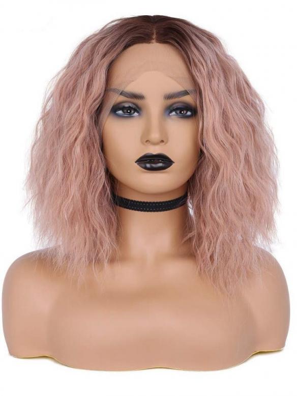 Black to Peach Bob Curly Synthetic Lace Front Wig SNY163