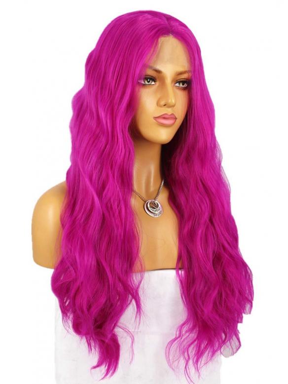 FUCHSIA LONG CURLY SYNTHETIC LACE FRONT WIG SNY165