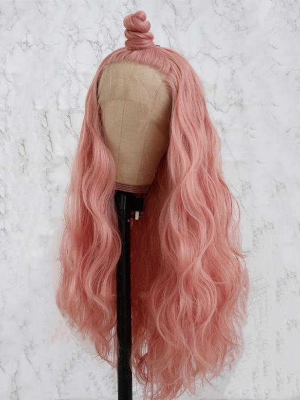 PEACH WAIST LENGTH WAVY SYNTHETIC LACE FRONT WIG SNY188