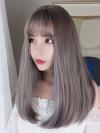 2019 New Gray Pink Straight Synthetic Wefted Cap Wig with Bangs LG006