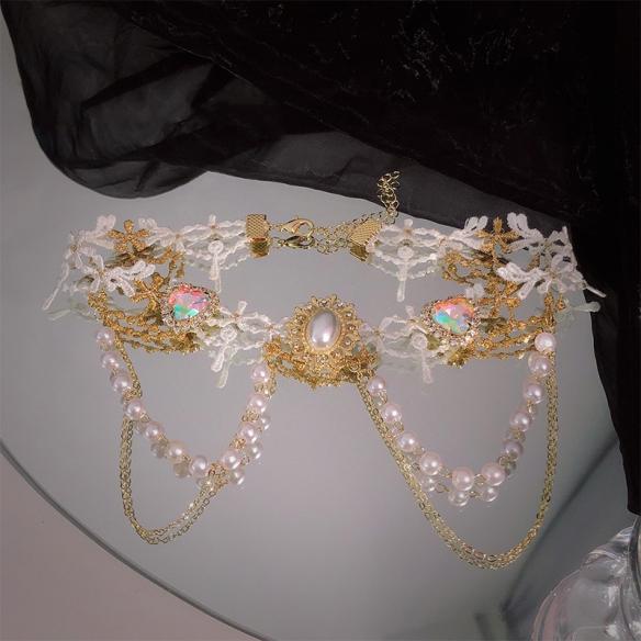 Vintage Pearl Lace Lolita Mermaid Necklace LA001