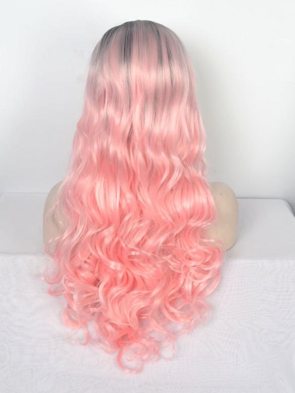 Black to Pink Bouncy wavy Long Synthetic Lace Front Wig SNY104