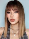 Ombre Brown Golden Short Straight Bobo Synthetic Wigs with Bangs LG912
