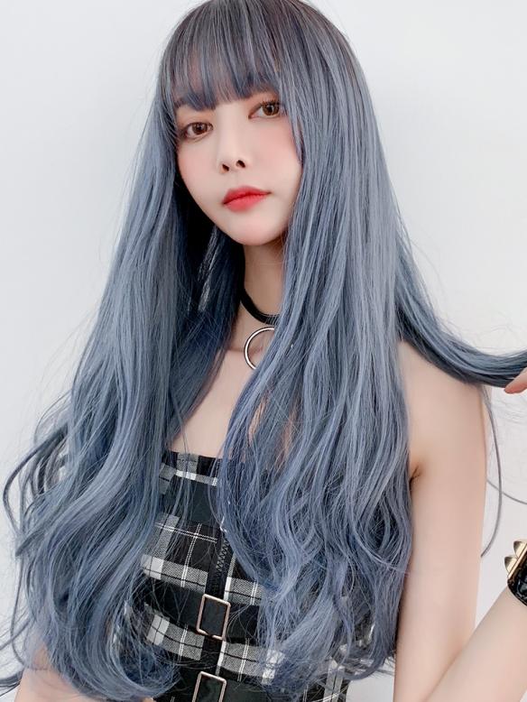 2019 New Haze Blue Long Straight Wefted Synthetic Wig LG035