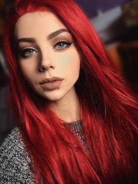Hot Red Waist-length Straight Synthetic Lace Wig-SNY057
