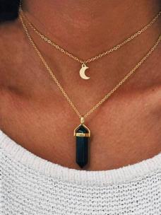 Layered Moon and Crystal Necklace A014