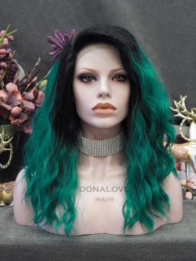 BLACK TO GREEN WAVY SYNTHETIC LACE FRONT WIG SNY327