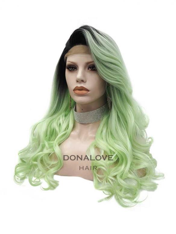 Brown to Green Long Wavy Synthetic Lace Front Wig SNY320