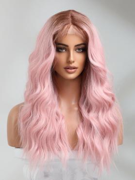 Gradient pink Lace T-Part Wigs Middle Part Wavy Lace Synthetic Wig SNY368