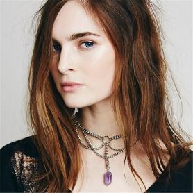 Layered Amethyst Pendant Chain Necklace A012