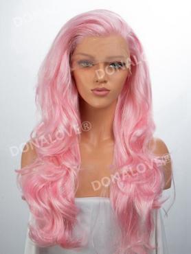 Pink Wavy Long Lace Front Synthetic Wig-DQ033