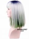 Blonde to Lake Blue shoulder length Straight Synthetic Wefted Cap Wig WW002