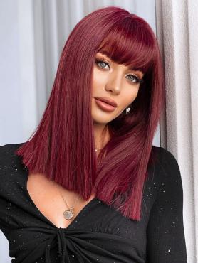 Wine Red Synthetic Straight Wig With Bangs LG922