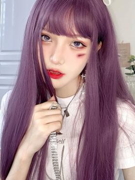 Purple Long Straight Synthetic Wefted Cap Wig LG706