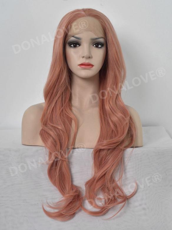 Peach Pink Long Wavy Lace Front Synthetic Wig SNY102