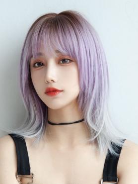 GRADIENT PURPLE SHORT SYNTHETIC WEFTED CAP WIG LG771