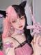 HALF BLACK&HALF PINK LONG WAVY SYNTHETIC WEFTED CAP WIG LG450