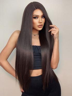 28 INCHES STRAIGHT HIP LENGTH BROWN LONG LACE FRONT SYNTHETIC WIG SNY384