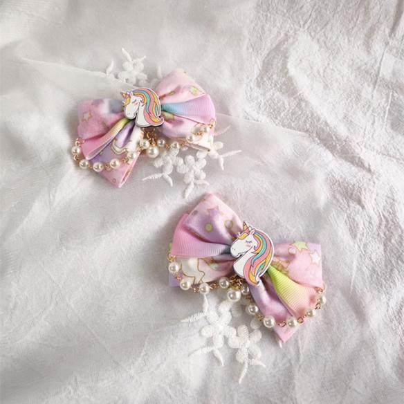 One Pair of Purple Sweet Unicorn Lace Lolita Hair Clip LH095
