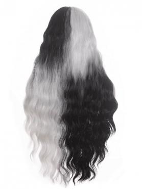 26inch Long Wavy Black White Split Dye Wig LG928