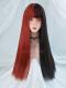 HALF BLACK AND HALF RED LONG STRAIGHT SYNTHETIC WEFTED CAP WIG LG211