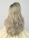 Black to Grey Ombre Wavy Waist-length Lace Front Synthetic Wig-DQ011