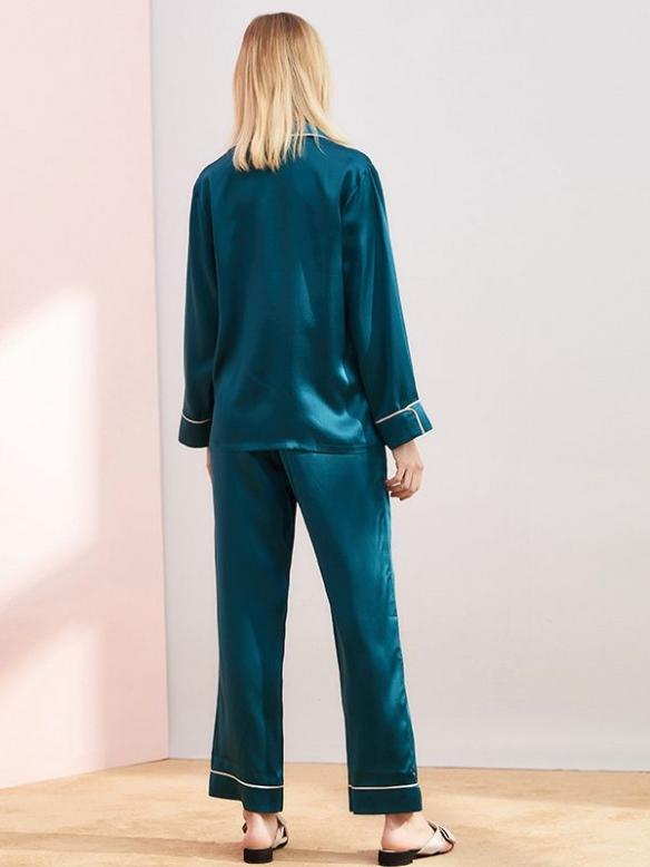 MelliBloosy 100% Silk Long Sleeve V-neck Pajamas Set for Women MB002