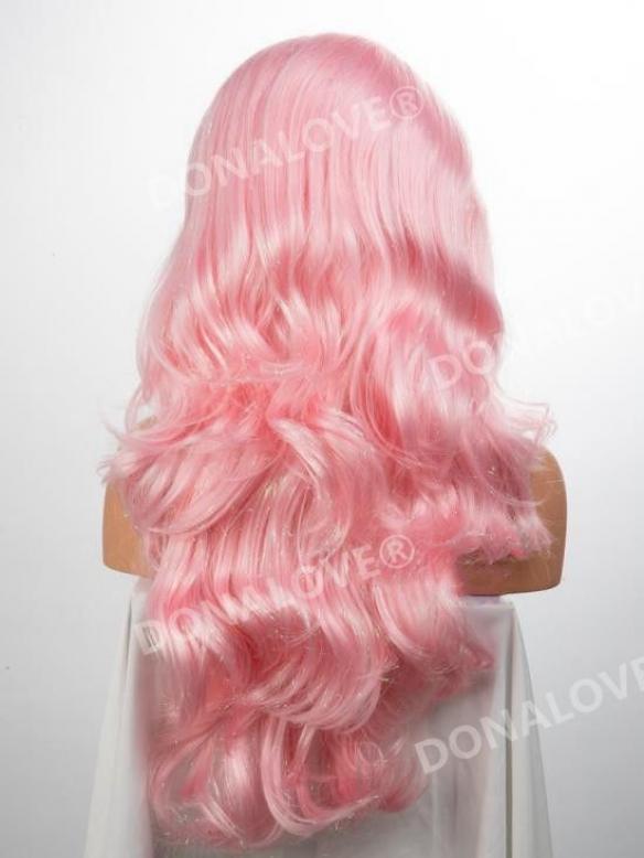Pink Wavy Long Lace Front Synthetic Wig-DQ033